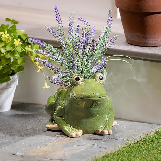 Cape Craftsmen Beautiful Springtime Classic Resin Animal Shaped Statue and Planter Pots for Indoor Plants - Small Planter Decoration for Homes, Apartments, Yards and Gardens (Frog)