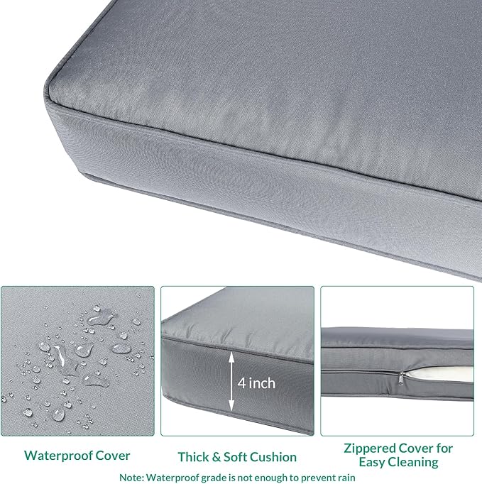 VIVIJASON Outdoor Wicker Rocking Chair, Patio Rattan Rocker Chair with Cushions & Steel Frame, All-Weather Rocking Lawn Wicker Furniture for Garden Backyard Porch (Grey)