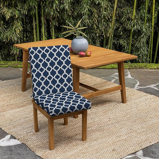 Arden 2-Pack earthFIBER Outdoor Patio Dining Chair Cushion, 20x44, Rain-Proof Seat Pad, Fade-Resistant Outdoor Cushion Sapphire Blue Garden Trellis