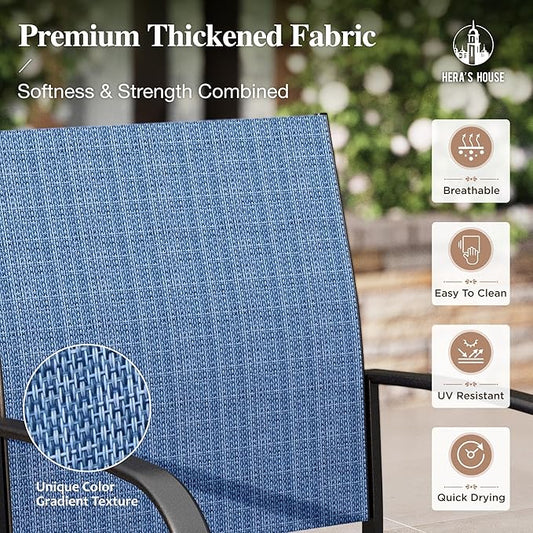 HERA'S HOUSE Patio Table and Chairs for 4, 5 Pieces Outdoor Deck Dining Furniture Sets, Square Metal Dining Table Set with Chairs for Lawn Garden Backyard, Blue