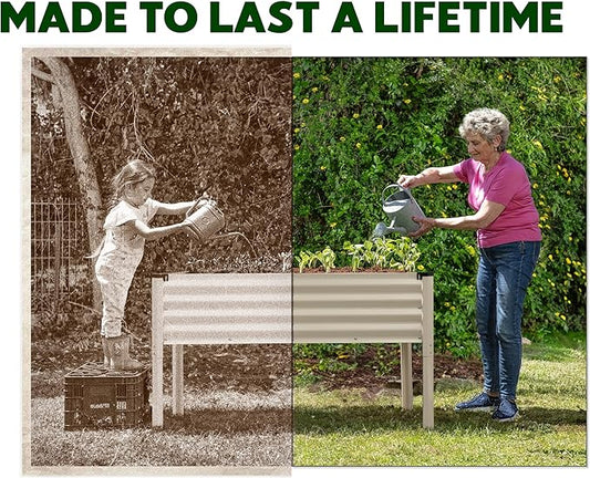 Galvanized Raised Garden Beds Outdoor with Legs // 48×24×31in Elevated Planter Box for Vegetables, Flowers (White) // Large Metal Garden Bed for Backyard Patio Gardening