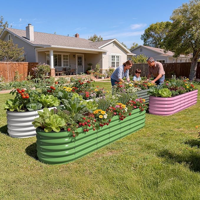 Galvanized Raised Garden Bed 8×2×1.5 FT, Round Metal Raised Garden Bed Outdoor Planter Box with Open Bottom, Rust-Resistant Steel Garden Bed for Vegetables Herbs Flowers, Easy Assembly