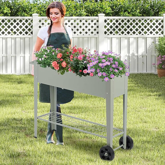 DDK Outdoor Heavy Duty Metal Raised Garden Bed with Legs (Green)