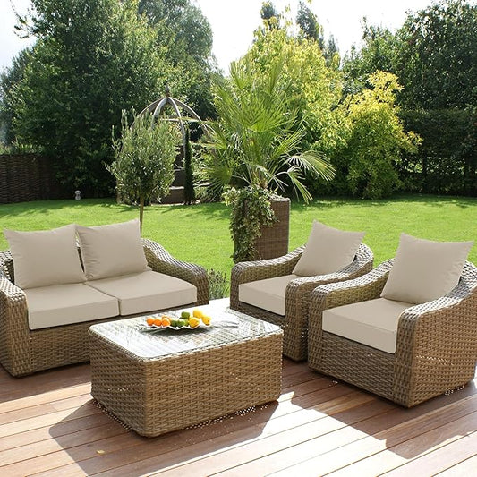 Outdoor Chair Cushions Set of 4, Waterproof Backrest and Deep Seat Cushion Set for Patio Furniture, Outdoor Sofa Replacement Cushions with Removable Cover, 24 x 24 Inch, Cream