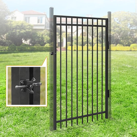 Fencer Wire Heavy Duty Flat Top Fence Gate, 6FT Height x 4FT Width Outdoor Fence Gate, Outdoor Anti-Rust Metal Steel Gate for Fencing Barrier, Decorative Garden Gate with Gate Lock