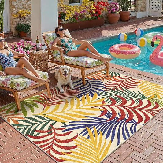 5x7 Indoor Outdoor Area Rug Washable Patio Rug Multicolored Non Slip Non Shedding Waterproof Carpet for Living Room Bedroom Backyard Porch Camping RV Balcony Poolside