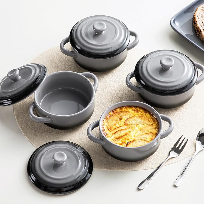 LOVECASA Mini Cocotte with Lid,12 OZ Small Casserole Dish for Oven,Mini Casserole Dish,Individual Ramekins with Lids,Oven, Microwave & Dishwasher Safe,Set of 4