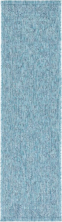 SAFAVIEH Washable Rug Outdoor Courtyard Collection - 2'3" x 8' Runner, Aqua Blue & Navy, Non-Shedding & Easy Cleaning, Ideal for Patio, Entryway, Mudroom, Hallway, Kitchen (CY8680-39412)