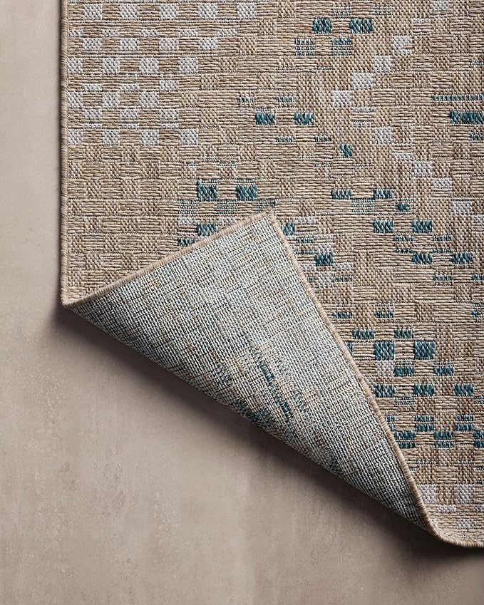 Loloi Amber Lewis Topanga Collection TOP-04 Natural/Aqua 3'-11" x 5'-11" Indoor/Outdoor Accent Rug