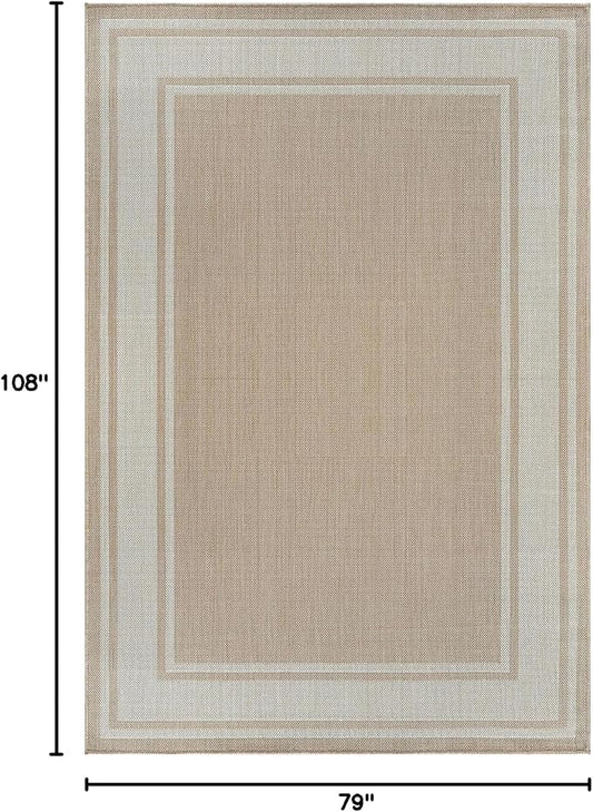 Beverly Rug Outdoor Rug 6x9 Modern Bordered Area Rugs for Indoor and Outdoor Patio Deck Porch Garden Waterproof Weather Sun Resistant Washable Outside Carpet (6 x 9 Beige)
