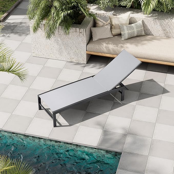 Crestlive Products Chaise Lounge Chair Outdoor, Adjustable 5 Positions Pool Tanning Recliner, Outdoor Lounge Furniture Perfect for Patio, Beach, Yard, Pool
