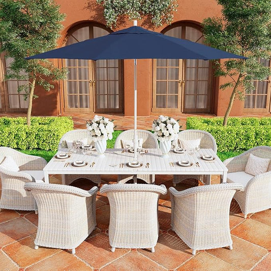 California Umbrella 11Ft Premium Patio Umbrella, Hand-Crank, Tilt-Collar, White Frame, Solution Dyed Navy Fabric