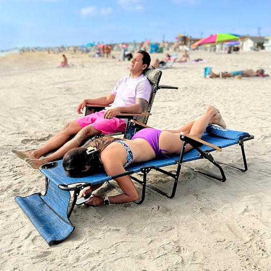 EASYGO PRODUCTS FLIP Face Down Tanning Chaise Lounge Chair with Face & Arm Holes - 4 Legs Support - Textilene Material - 6 Position - Arm Head Rest Pillow - Beach or Home Use