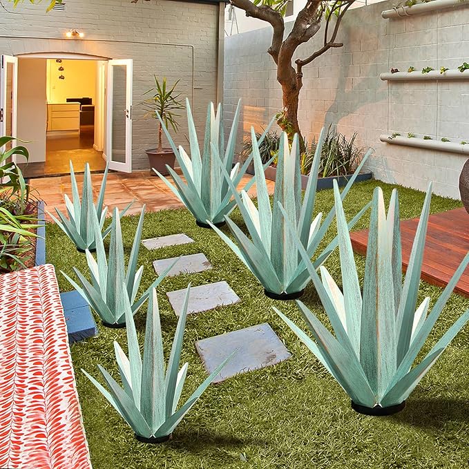 KODIBO Large Tequila Rustic Sculpture, Rustic Metal Agave Plants for Outdoor Patio Yard, Home Decor Hand Painted Metal Agave Garden Yard Statue, Outdoor Lawn Ornaments (Mint Green - L)