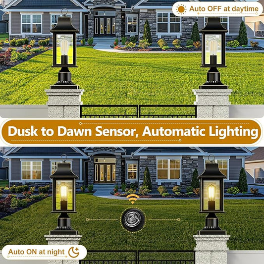 Dusk to Dawn Outdoor Post Light Hardwired 120V, 19.29" Oil Rubbed Bronze Lamp Post Light Fixture with Pier Mount Base, Waterproof Aluminum Pole Light for Yard, Patio, Garden, Pathway