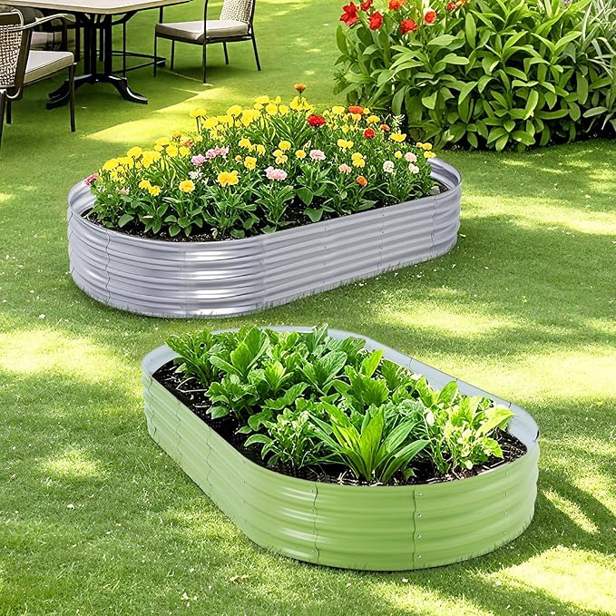 Galvanized Raised Garden Bed, 8×4×1FT Thickening Planter Boxes Outdoor, Raised Beds for Gardening, Easy Assembly Large Garden Bed for Vegetables, Fruits, Flowers (Green, 2-Pack)