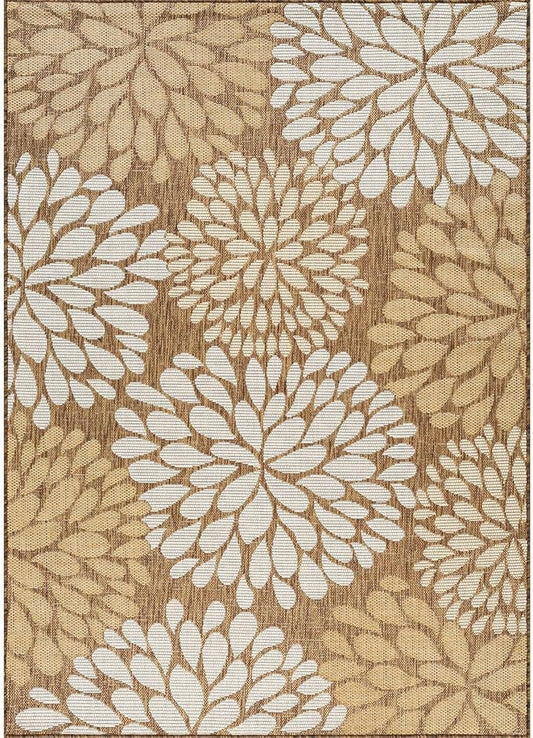 Beverly Rug Outdoor Rug 9x12 Modern Exotic Tropical Leaf Area Rugs for Indoor and Outdoor Patio Deck Porch Garden Water Resistant Washable Outside Carpet (9 x 12 Wooden)