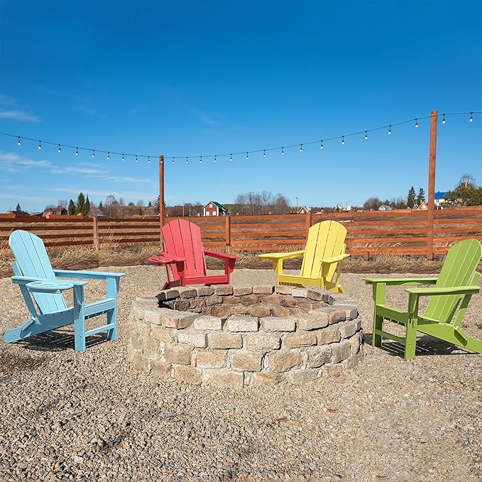 Adirondack Chair Set of 6, HDPE Folding Adirondack Chair with Multifunctional Cup Holder, Weather Resistant Fire Pit Chair for porches, patios, poolsides, Decks.