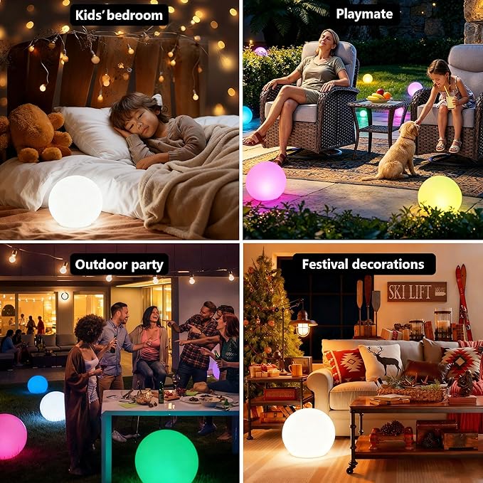 6-inch LED Light Ball,RGB Color Changing Night Light with Remote,Water Resistant,USB Rechargeable Mood Lamp for Kids Room,Bedroom,Patio,Party Decor