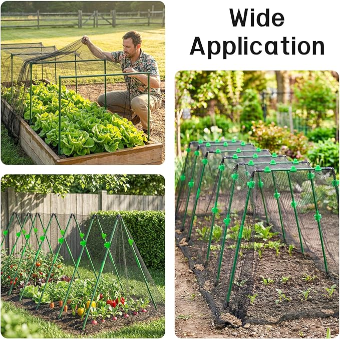 U0U Garden Mesh Netting Kit,7.8 x 24 Ft Ultra Fine Mesh Netting with Garden Hoops,Garden Netting Set for Raised Beds,Bird Netting Protection for Vegetable Plants Birds Animals Protection (Black)