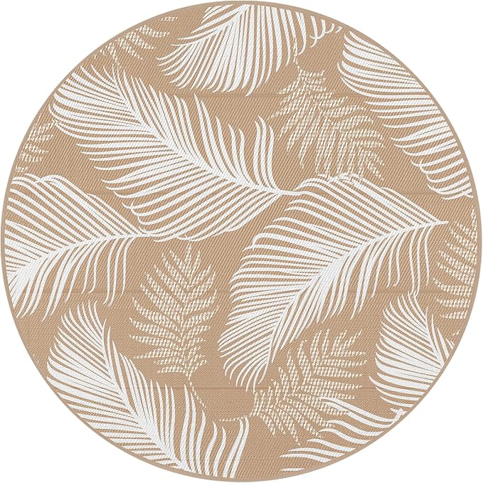 Pauwer Waterproof Outdoor Rug 6ft, Reversible Plastic Straw Patio Camping Rug, Indoor Outdoor RV Mat Carpet for Deck, Camper, Porch, Balcony, Backyard, Picnic, Leaf Brown
