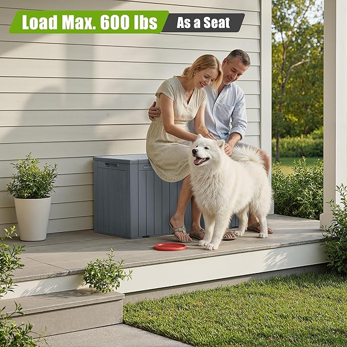Flamaker Resin Deck Box 100 Gallon Large Lockable Outdoor Storage Box Waterproof Deck Chest for Patio Cushions, Garden Tools, Accessories (Gray)