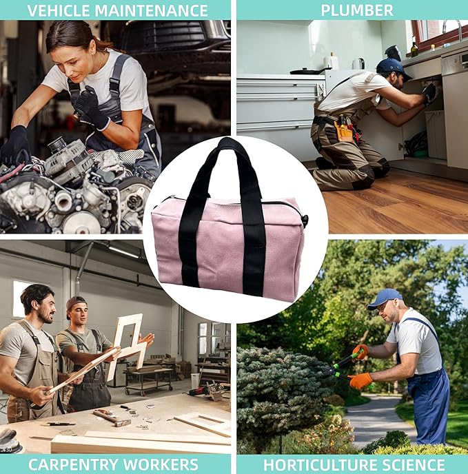 BLIRITEL 20 Inch Wide Mouth Tool Bag, Heavy Duty Canvas Tool Storage Bag, Large Capacity Handbag, Multi-function Tool Organizer Tote Bag for Storage Wrenches Pliers (Pink, 20 Inch)