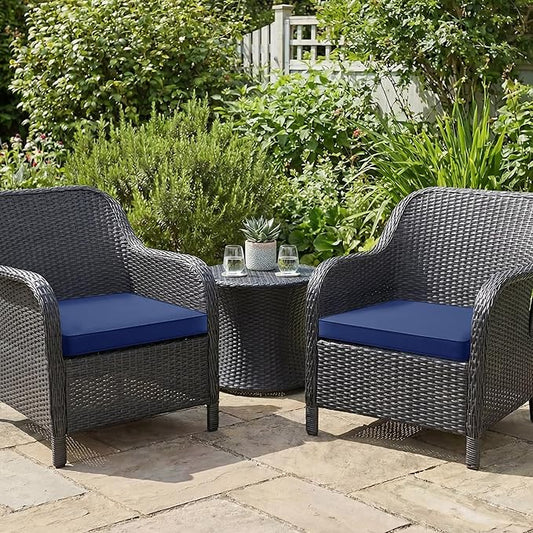 Outdoor Chair Cushions Set of 2: Waterproof & Fade Resistant Seat Cushion for Patio Furniture - 18.5 x 16 x 2 Inch Chair Pads with Ties and Hidden Zipper - Patio Chair Cushion Replacement, Navy