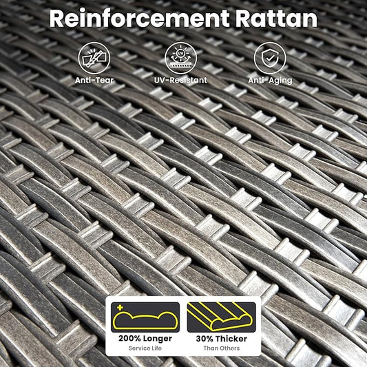 ovios 6 Pieces Patio Furniture Set, Outdoor Wicker Sofa Couch with Rocking Swivel Chairs Comfy Cushions, Modern Deep Seat Rattan Conversation Sets for Porch Deck, Beige