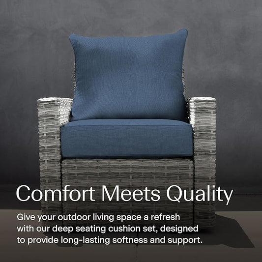 Honeycomb Outdoor Heritage Deep Seat, 24 x 23, Textured Solid Pacific Blue Chair Cushion for Patio Furniture