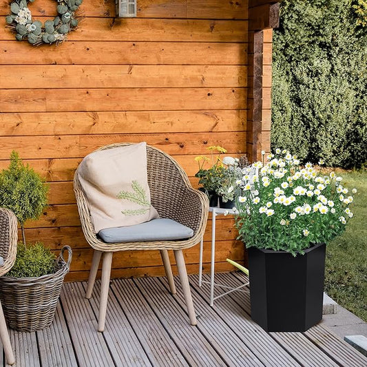 16in Flower Pot Set of 2, Self Watering Planters for Indoor Plants with Water Level Monitoring, Bottom Wheels and Water Outlet for Garden Plant Pots, Patio, Balcony, Lounge, Front Porch Decor