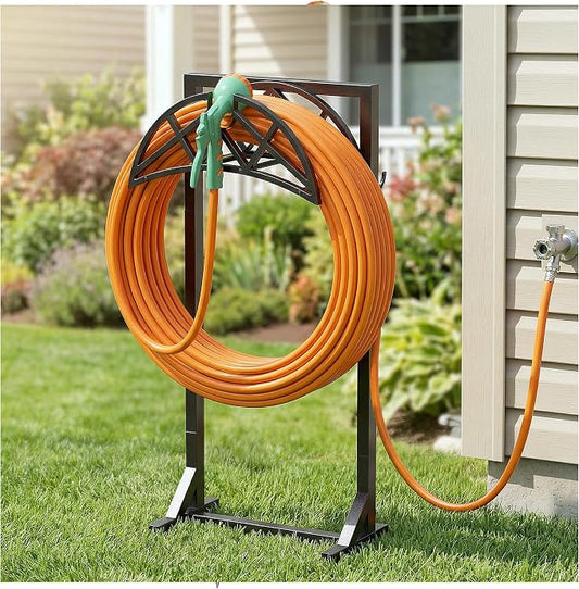 2 Pack Garden Hose Holder, Heavy-Duty Metal Stand with Stable Base & 2 Tool Hooks, Freestanding Storage Rack for Outside, Holds 150ft – Hose Holders for Yard & Lawn