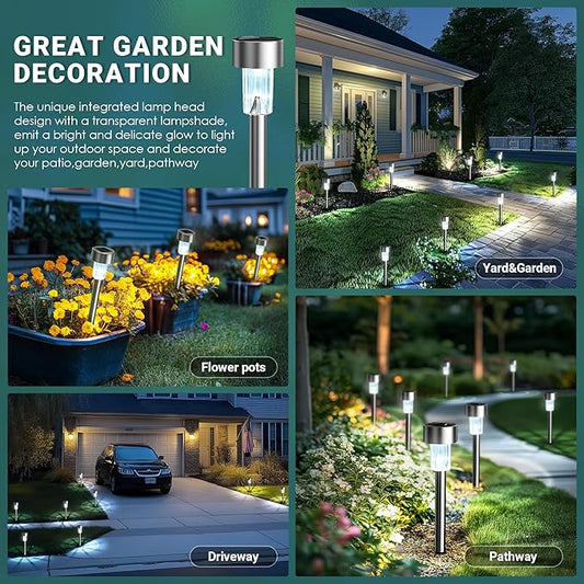 GIGALUMI Solar Lights Outdoor Waterproof, 12 Pack, Stainless Steel LED Solar Garden Lights for Patio, Lawn, Yard and Landscape, Cold White