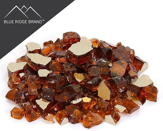Reflective Fire Pit Glass - Fire Glass for Fire Pit - Firepit Glass Rock - Glass Stones - Fire Pit Glass Rocks - Gas & Propane Fire Pit & Fireplace Glass (20 Pound, Copper)
