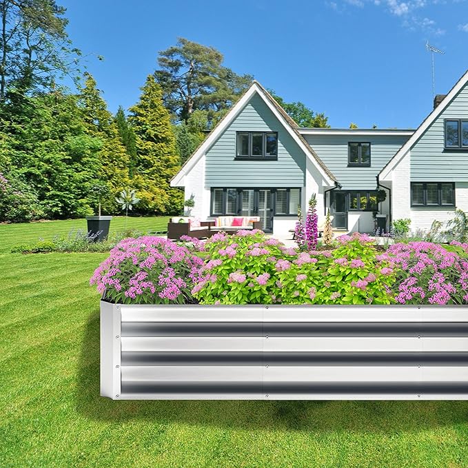 2PCS 8x2x1FT Galvanized Raised Garden Bed,Planter Raised Beds-Metal Garden Box,Large Plant for Outdoor Planting, Vegetables Bed,Flower,herb-Silver