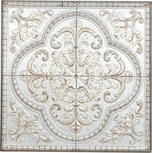 Deco 79 Metal Scroll Home Wall Decor Wall Sculpture with Embossed Details, Wall Art 36" x 2" x 36", Gray
