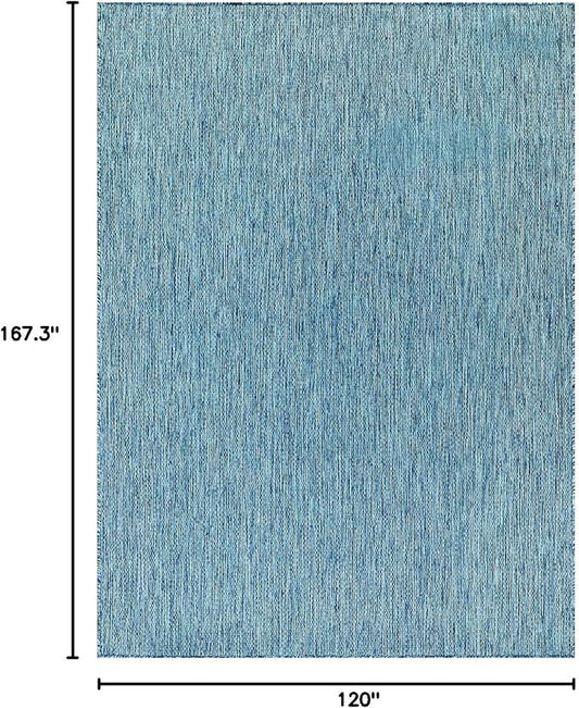 Beverly Rug Indoor Outdoor Rug 10x14, Washable Outside Carpet for Patio, Deck, Porch, Solid Modern Area Rug, Water Resistant, Aqua Blue