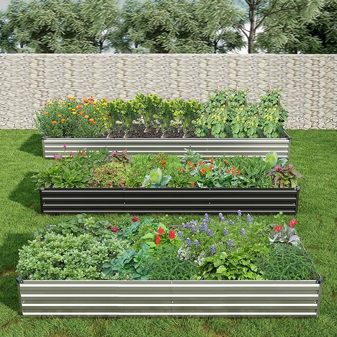2PCS 10x3x1ft Galvanized Raised Garden Bed Kit,Metal Planter Box for Vegetables,Flowers,Herbs Durable Rust-Resistant Patio Gardening Beds,Black