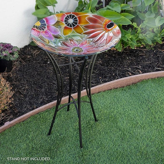 Alpine Corporation 18" Outdoor Birdbath Bowl Topper with Metal Stand, Garden Decor