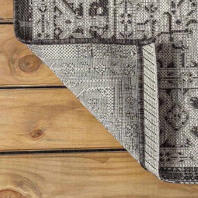 JONATHAN Y Medallion Weave Indoor Outdoor Runner Rug 2X8 Gray/Black, Sinjuri Textured for Backyard, Patio, Porch, Easy-Cleaning, High Traffic, Pet-Friendly, Non-Shedding (SMB101D-28)