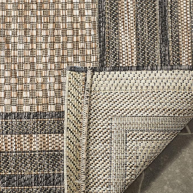 SAFAVIEH Washable Rug Outdoor Courtyard Collection - 9' Square, Natural & Black, Non-Shedding & Easy Cleaning, Ideal for Patio, Backyard, Mudroom (CY8475-37312)