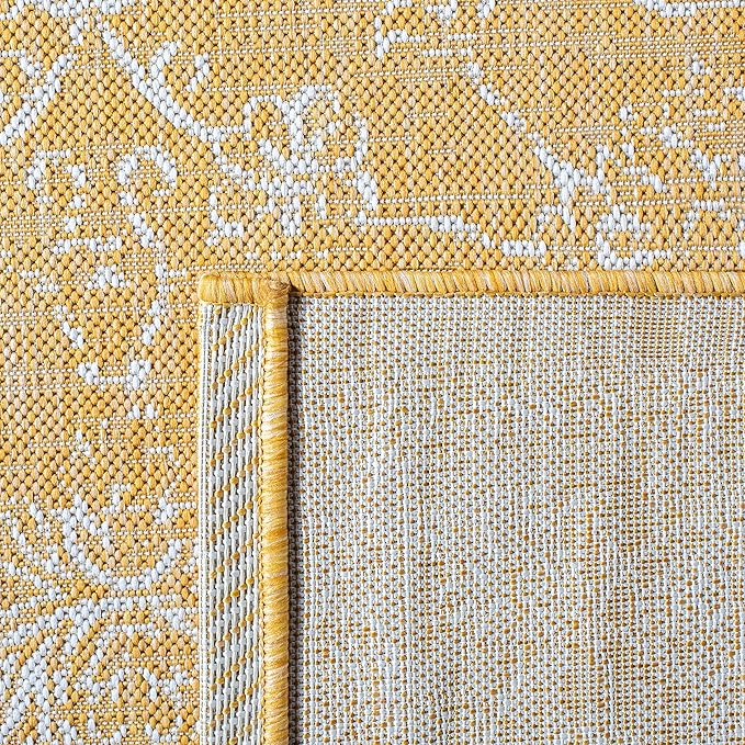 SAFAVIEH Courtyard Collection 2'7" x 5' Gold/Ivory CY8680 Indoor/-Outdoor Waterproof Easy-Cleaning Patio Backyard Mudroom Area-Rug