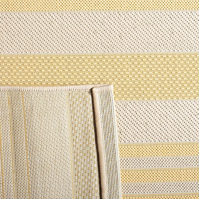 SAFAVIEH Courtyard Collection 2' x 3'7" Gold/Beige CY6062 Nautical Coastal Stripe Indoor/-Outdoor Waterproof Easy-Cleaning Patio Backyard Mudroom Accent-Rug