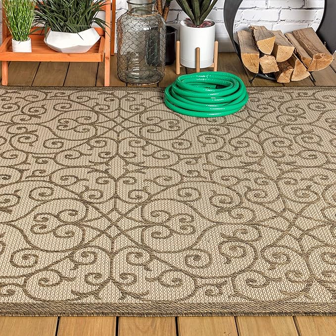 JONATHAN Y Vintage Filigree Indoor Outdoor Area Rug 4X6 Beige/Brown, Madrid Textured Weave for Backyard, Patio, Porch, Easy-Cleaning, High Traffic, Pet-Friendly, Non-Shedding (SMB107B-4)