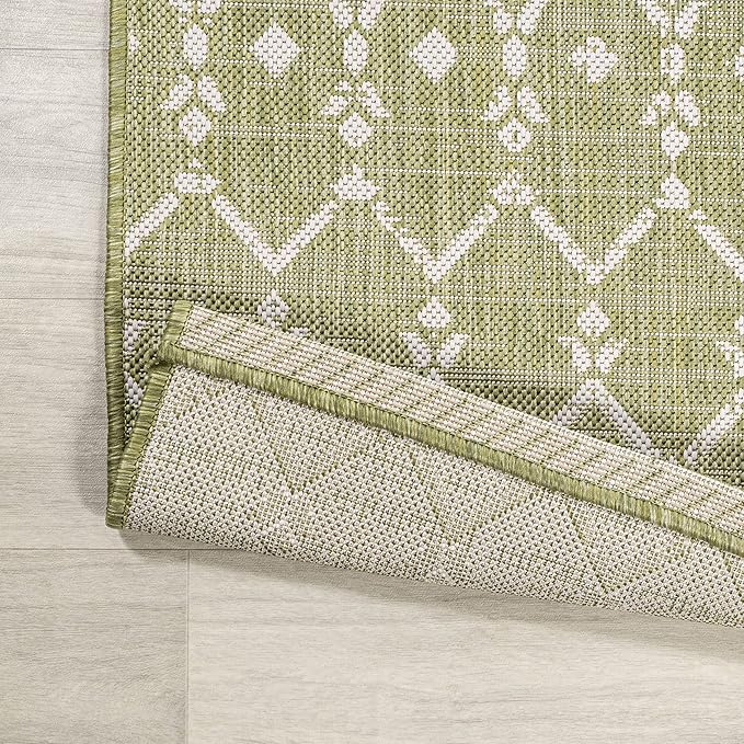 JONATHAN Y Moroccan Geometric Indoor Outdoor Runner Rug 2X8 Light Green/Cream, Ourika Textured Weave for Backyard, Patio, Porch, Easy-Cleaning, High Traffic, Pet-Friendly, Non-Shedding SMB108N-28