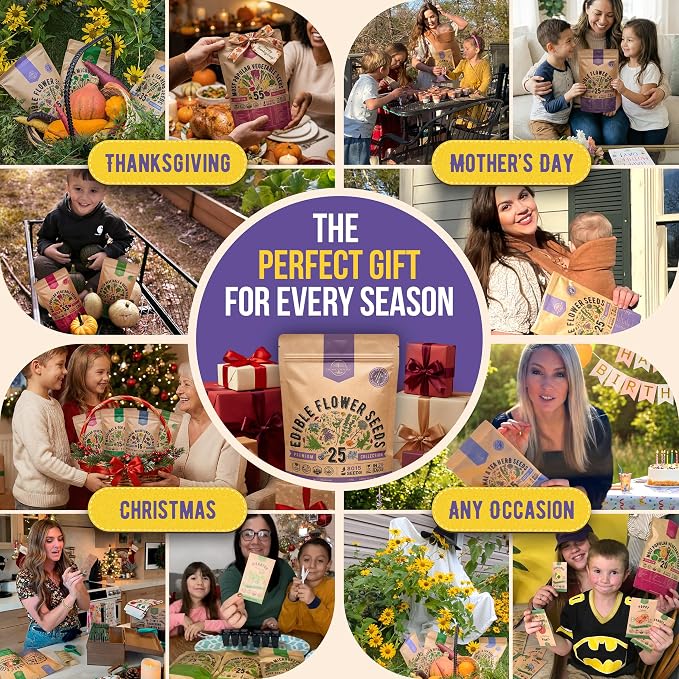 Organo Republic 25 Edible Flower Seeds Variety Pack for Indoor Outdoor Gardening - 8,000+ Non-GMO Heirloom Flower Seeds - 2026 Season: Anise, Hyssop, Nasturtium, Pansy, Echinacea, Lavender, Chives