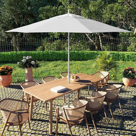 California Umbrella 11Ft Fiberglass Rib Patio Umbrella, Hand-Crank, Tilt-Collar, White Frame, Solution Dyed White Fabric