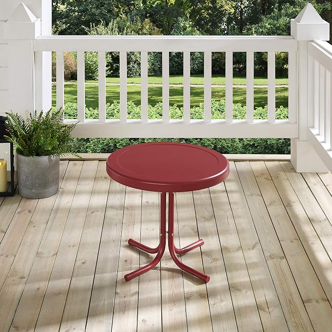 Crosley Furniture Griffith Weather Resistant Retro Metal Outdoor Side Table for Patio, Deck, Porch, Coral Red