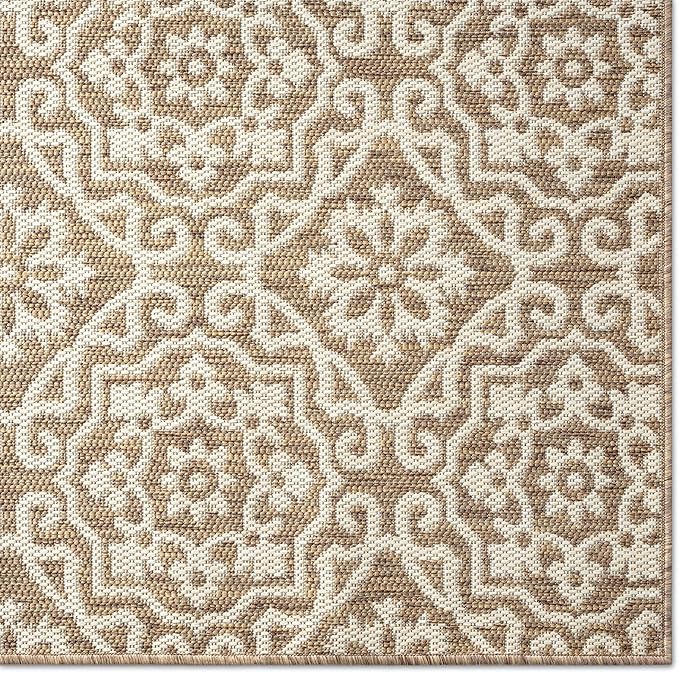 Nicole Miller New York Patio Country Danica Transitional Geometric Indoor/Outdoor Area Rug, Brown/Beige, 5'2"x7'2"