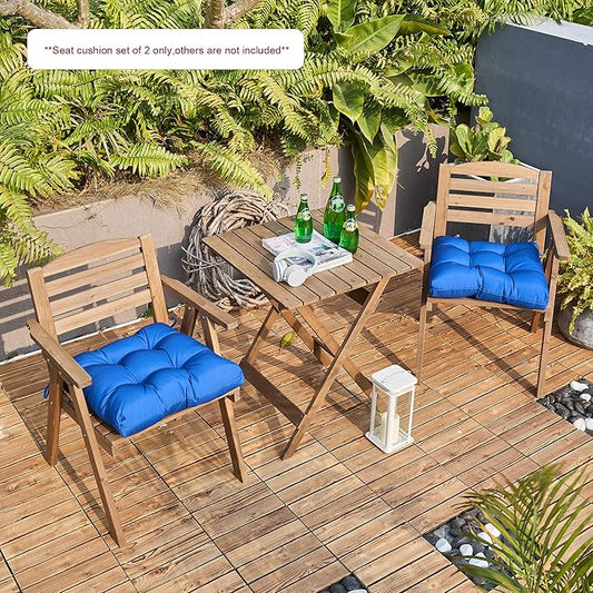 ARTPLANT Outdoor Dinning Seat Pads Cushions with Tie 19"x19"x4",Square Wicker Outdoor Tufted Chair Cushion,Set of 2,Navy Blue
